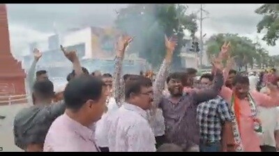 Soon after senior NCP eader Ajit Pawar joined the BJP-Shiv Sena government in Maharashtra, many party workers in Baramati held celebrations on Sunday. (HT PHOTO)