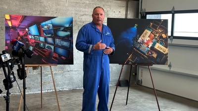 Edward Cassano speaks during a news conference on the Titan submersible are displayed. (AP) Edward Cassano speaks during a news conference on the Titan submersible are displayed. (AP)