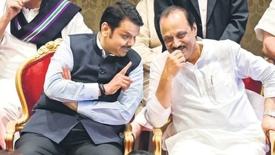 Maharashtra deputy CMs Devendra Fadnavis (left) and Ajit Pawar on Sunday (Anshuman Poyrekar/HT Photo) Maharashtra deputy CMs Devendra Fadnavis (left) and Ajit Pawar on Sunday (Anshuman Poyrekar/HT Photo)