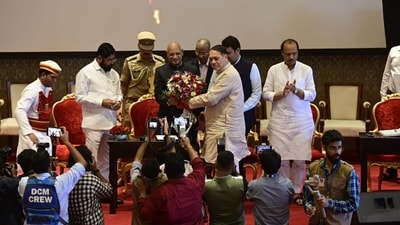 NCP leader Dilip Walse Patil after taking oath as a minsiter along with eight other MLAs at Raj Bhavan. (HT Photo/Anshuman poyrekar) NCP leader Dilip Walse Patil after taking oath as a minsiter along with eight other MLAs at Raj Bhavan. (HT Photo/Anshuman poyrekar)