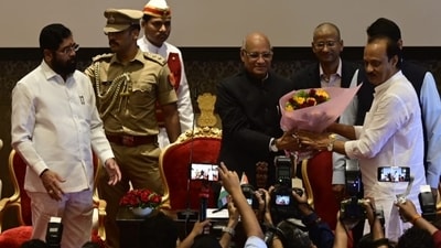 NCP leader Ajit Pawar after taking oath as the deputy chief minister of Maharashtra at Raj Bhavan in Mumbai on Sunday. (HT Photo/Anshuman poyrekar) NCP leader Ajit Pawar after taking oath as the deputy chief minister of Maharashtra at Raj Bhavan in Mumbai on Sunday. (HT Photo/Anshuman poyrekar)