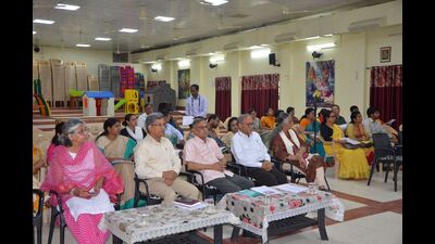 Workshop underway at Radhakrishnan Hall of Patanjali Nursery School. (HT PHOTO) Workshop underway at Radhakrishnan Hall of Patanjali Nursery School. (HT PHOTO)