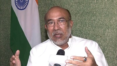 Manipur Chief Minister N. Biren Singh speaks to the media on Saturday. (ANI Photo)