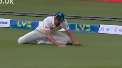 In the follow-through of Starc's catch, the ball seemed to be grazing the grass (Twitter) In the follow-through of Starc's catch, the ball seemed to be grazing the grass (Twitter)