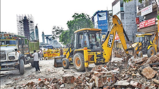Officials said work on the Delhi-Saharanpur highways is going on in the area where encroachments were removed. (Vipin Kumar/HT Photo)