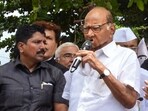NCP chief Sharad Pawar addresses supporters after paying tribute to former Maharashtra chief minister Yashwantrao Chavan in Karad on Monday. NCP chief Sharad Pawar addresses supporters after paying tribute to former Maharashtra chief minister Yashwantrao Chavan in Karad on Monday.