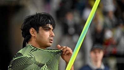 India's Neeraj Chopra competes in the Men's Javelin Throw event during the IAAF Diamond League "Athletissima" athletics meeting (AFP)