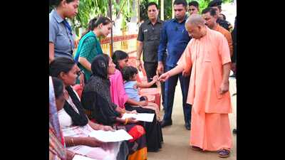CM offered prayers at the Gorakhnath temple and then held Janta Darbar at the Digvijaya Nath auditorium on Monday. (HT Photo)