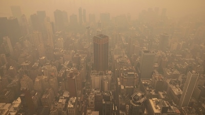 Haze is visible in New York City from the Empire State Building observatory. (AP) Haze is visible in New York City from the Empire State Building observatory. (AP)