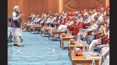 Prime Minister Narendra Modi addresses the council of ministers on Monday. (PTI) Prime Minister Narendra Modi addresses the council of ministers on Monday. (PTI)