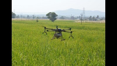 The drone machine is aimed to help farmers to overcome the non-availability of labourers and minimise expenditure. (HT Archives)
