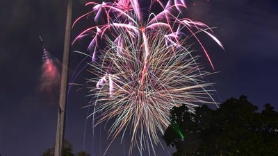 An Independence Day fireworks display is seen during the annual Independence Day holiday celebration at Barnes Park in Monterey Park, California, on July 1, 2023, where 11 people were killed in a Mass Shooting six months ago during Lunar New Year celebrations. Monterey Park is just one of many Southern California cities who celebrate July 4 with fireworks a few days before the actual date, one reason being there are not enough Sheriff's deputies to provide security and work on July 4. (AFP) An Independence Day fireworks display is seen during the annual Independence Day holiday celebration at Barnes Park in Monterey Park, California, on July 1, 2023, where 11 people were killed in a Mass Shooting six months ago during Lunar New Year celebrations. Monterey Park is just one of many Southern California cities who celebrate July 4 with fireworks a few days before the actual date, one reason being there are not enough Sheriff's deputies to provide security and work on July 4. (AFP)