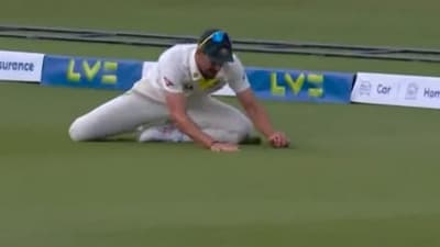 In the follow-through of Starc's catch, the ball seemed to be grazing the grass (Twitter) In the follow-through of Starc's catch, the ball seemed to be grazing the grass (Twitter)