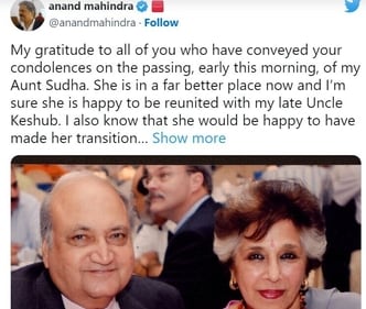 Anand Mahindra's tweet.