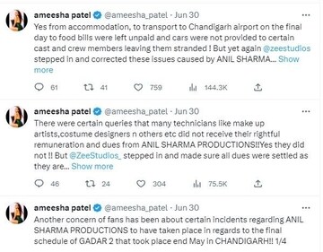 Ameesha shared several tweets.