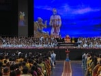 At least 10,000 people between the ages of four to 84 gathered at the Allen East Center in Texas to recite the Bhagavad Gita on the occasion of Guru Purnima (ANI screenshot via Avadhoota Datta Peetham)