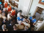 Australian cricketers in an argument with the members inside Lord's Long Room Australian cricketers in an argument with the members inside Lord's Long Room