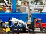 A view of the Horizon Arctic ship, as salvaged pieces of the Titan submersible from OceanGate Expeditions are returned, in St. John's harbour, Newfoundland, Canada June 28, 2023 (REUTERS/David Hiscock) 