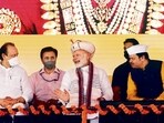 Ajit Pawar with Prime Minister Narendra Modi and Devendra Fadnavis at the event last year. Ajit Pawar with Prime Minister Narendra Modi and Devendra Fadnavis at the event last year.