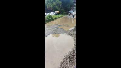 A waterlogged road at PFGIMER, Chandigarh, on Tuesday. (HT Photo)