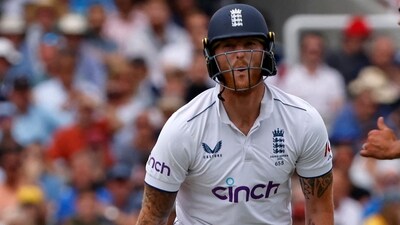 Ben Stokes reacts after being struck on the leg by a ball from Mitchell Starc (AFP) Ben Stokes reacts after being struck on the leg by a ball from Mitchell Starc (AFP)
