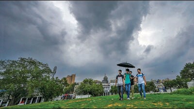 Dark clouds over Connaught Place in New Delhi on Tuesday. (Raj K Raj/HT PHOTO)