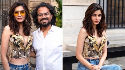 Diana Penty and Rahul Mishra during the designer's Paris Couture Week Show. 