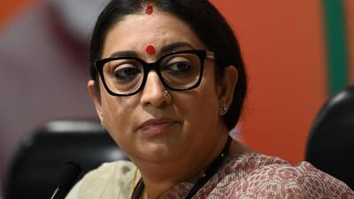 New Delhi, India - June 23, 2023: Union Minister Smriti Irani address a press conference at BJP HQ, in New Delhi, India, on Friday, June 23, 2023. (Photo by Vipin Kumar/ Hindustan Times) (Hindustan Times) New Delhi, India - June 23, 2023: Union Minister Smriti Irani address a press conference at BJP HQ, in New Delhi, India, on Friday, June 23, 2023. (Photo by Vipin Kumar/ Hindustan Times) (Hindustan Times)