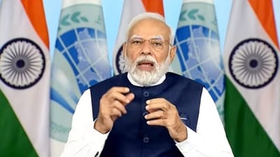 Prime Minister Narendra Modi addresses the 23rd Summit of the SCO Council of Heads of State via video conferencing, in New Delhi, Tuesday. (PTI) Prime Minister Narendra Modi addresses the 23rd Summit of the SCO Council of Heads of State via video conferencing, in New Delhi, Tuesday. (PTI)