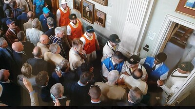 Australian cricketers in an argument with the members inside Lord's Long Room Australian cricketers in an argument with the members inside Lord's Long Room