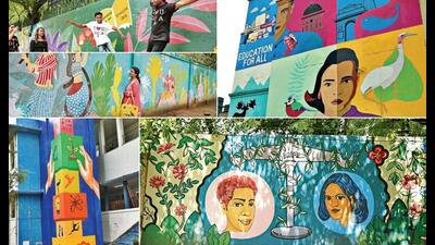 Some of the recently painted murals at schools across NCR depict social and cultural messages in vibrant hues. (Photos: Raajessh Kashyap/HT) Some of the recently painted murals at schools across NCR depict social and cultural messages in vibrant hues. (Photos: Raajessh Kashyap/HT)