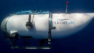 The Titan submersible, operated by OceanGate Expeditions to explore the wreckage of the sunken SS Titanic off the coast of Newfoundland, dives in an undated photograph (OceanGate Expeditions/Handout via REUTERS) (via REUTERS)