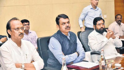 Newly sworn-in Maharashtra deputy CM Ajit Pawar, Devendra Fadnavis, CM Eknath Shinde. Newly sworn-in Maharashtra deputy CM Ajit Pawar, Devendra Fadnavis, CM Eknath Shinde.