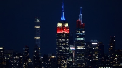 The Empire State Building is illuminated by the colours of the American flag in celebration of Independence Day. (AFP)