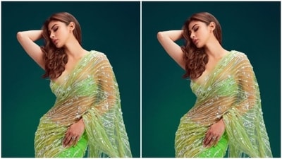 Mouni played muse to fashion designer house Dilnaz and picked a sheer saree from the shelves of the designer house. (Instagram/@imouniroy) Mouni played muse to fashion designer house Dilnaz and picked a sheer saree from the shelves of the designer house. (Instagram/@imouniroy)