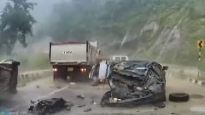 Giant rock crushes cars in Nagaland (ANI)