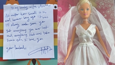 A Twitter user’s husband gifted her a Barbie with a heartfelt note after she revealed that she had lost one during her childhood. (Twitter/@wednesday_94) A Twitter user’s husband gifted her a Barbie with a heartfelt note after she revealed that she had lost one during her childhood. (Twitter/@wednesday_94)
