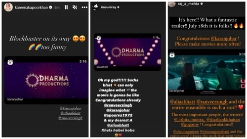 Kareena, Mouni and Raj Mehta's reactions to RRKPK trailer. Kareena, Mouni and Raj Mehta's reactions to RRKPK trailer.
