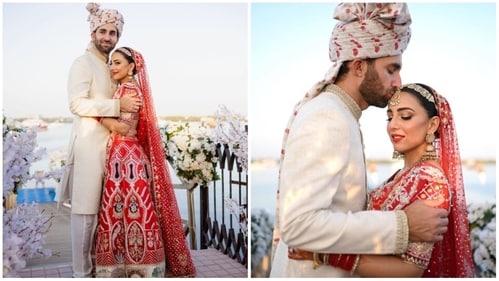 Pakistani actor Ushna Shah and Hamza Amin at their wedding. Pakistani actor Ushna Shah and Hamza Amin at their wedding.