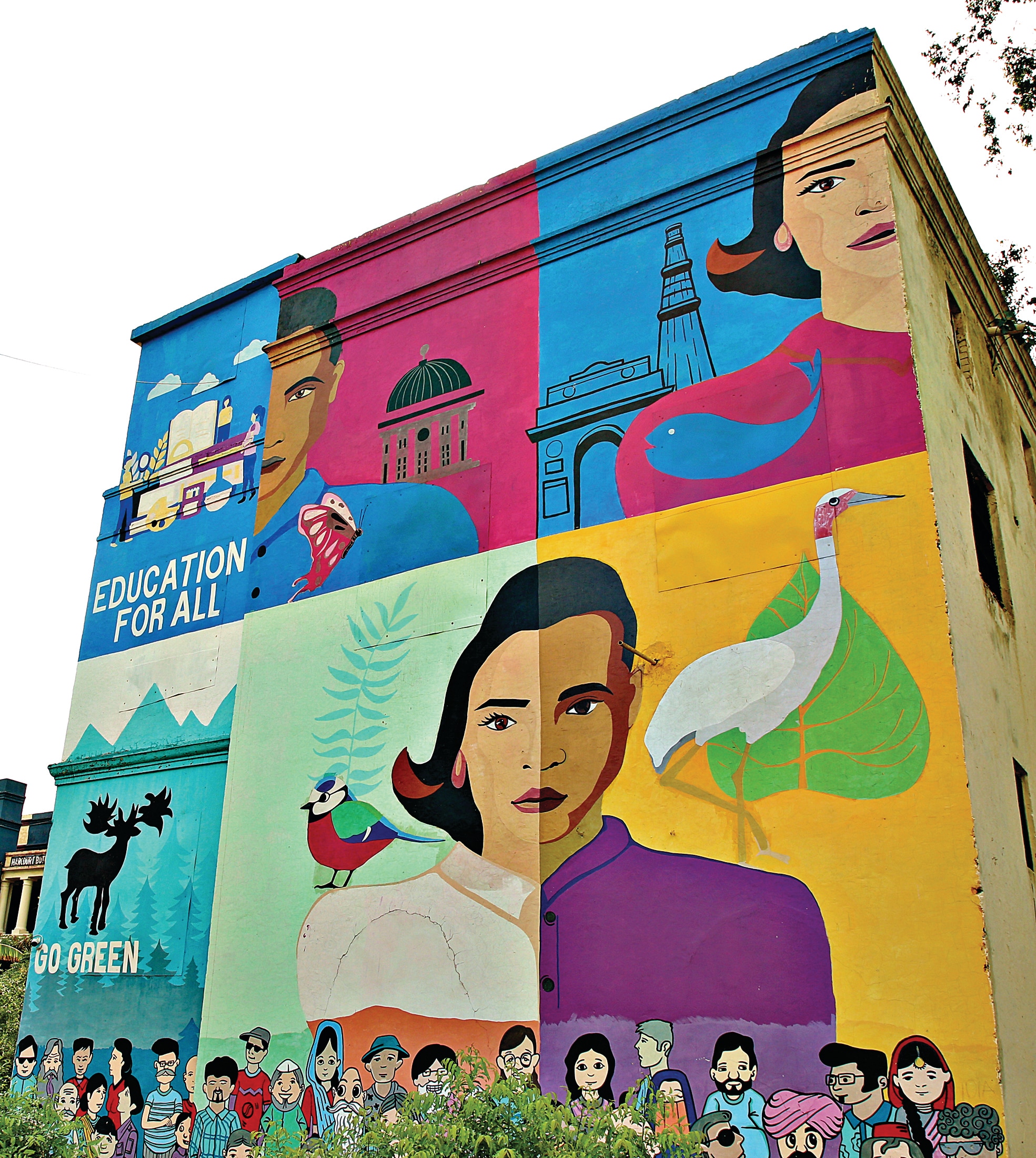 At Harcourt Butler Senior Secondary School in Mandir Marg, the mural depicts the message of equality and education for all. (Photo: Raajessh Kashyap/HT) At Harcourt Butler Senior Secondary School in Mandir Marg, the mural depicts the message of equality and education for all. (Photo: Raajessh Kashyap/HT)