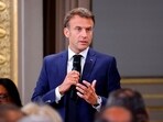French president Emmanuel Macron addresses mayors of cities affected by the violent clashes. French president Emmanuel Macron addresses mayors of cities affected by the violent clashes.