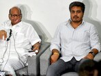 NCP president Sharad Pawar with party MLA Rohit Pawar. NCP president Sharad Pawar with party MLA Rohit Pawar.