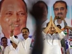Maharashtra deputy chief minister and NCP leader Ajit Pawar and senior leader Praful Patel during the party meeting at MET Bandra in Mumbai on Wednesday,