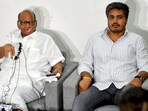 Nationalist Congress Party (NCP) President Sharad Pawar with party MLA Rohit Pawar speaks during a press conference. Nationalist Congress Party (NCP) President Sharad Pawar with party MLA Rohit Pawar speaks during a press conference.