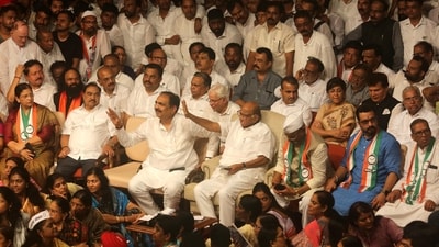 NCP chief Sharad Pawar with party leader Jayant Patil and others during the party meeting at Y B Chavan Centre in Mumbai, (HT Photo) NCP chief Sharad Pawar with party leader Jayant Patil and others during the party meeting at Y B Chavan Centre in Mumbai, (HT Photo)