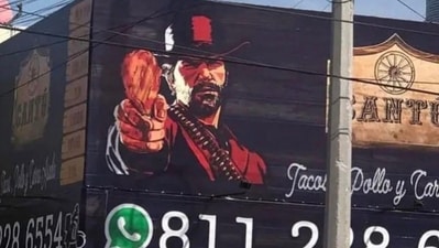 Arthur Morgan's unexpected role in restaurant sign. (Image Credit: Reddit/Practical-Loss-6806) Arthur Morgan's unexpected role in restaurant sign. (Image Credit: Reddit/Practical-Loss-6806)