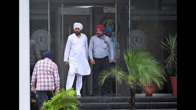 Former chief minister of Punjab Charanjit Singh Channi coming out from the Vigilance Office in Mohali on Wednesday. (Ravi Kumar/HT) Former chief minister of Punjab Charanjit Singh Channi coming out from the Vigilance Office in Mohali on Wednesday. (Ravi Kumar/HT)