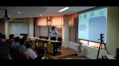 IIIT-A director Prof MS Sutaone addressing teachers at the institute on Wednesday. (HT Photo) IIIT-A director Prof MS Sutaone addressing teachers at the institute on Wednesday. (HT Photo)
