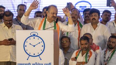 Maharashtra deputy chief minister and NCP leader Ajit Pawar at a party meeting at MET Bandra in Mumbai on Wednesday (HT Photo/Satish Bate) Maharashtra deputy chief minister and NCP leader Ajit Pawar at a party meeting at MET Bandra in Mumbai on Wednesday (HT Photo/Satish Bate)