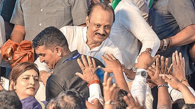 Mumbai, India - July 5, 2023: Maharashtra Deputy Chief Minister and NCP leader Ajit Pawar during the party meeting at MET Bandra, in Mumbai, India, on Wednesday, July 5, 2023. (Photo by Satish Bate/ Hindustan Times) (Hindustan Times) Mumbai, India - July 5, 2023: Maharashtra Deputy Chief Minister and NCP leader Ajit Pawar during the party meeting at MET Bandra, in Mumbai, India, on Wednesday, July 5, 2023. (Photo by Satish Bate/ Hindustan Times) (Hindustan Times)